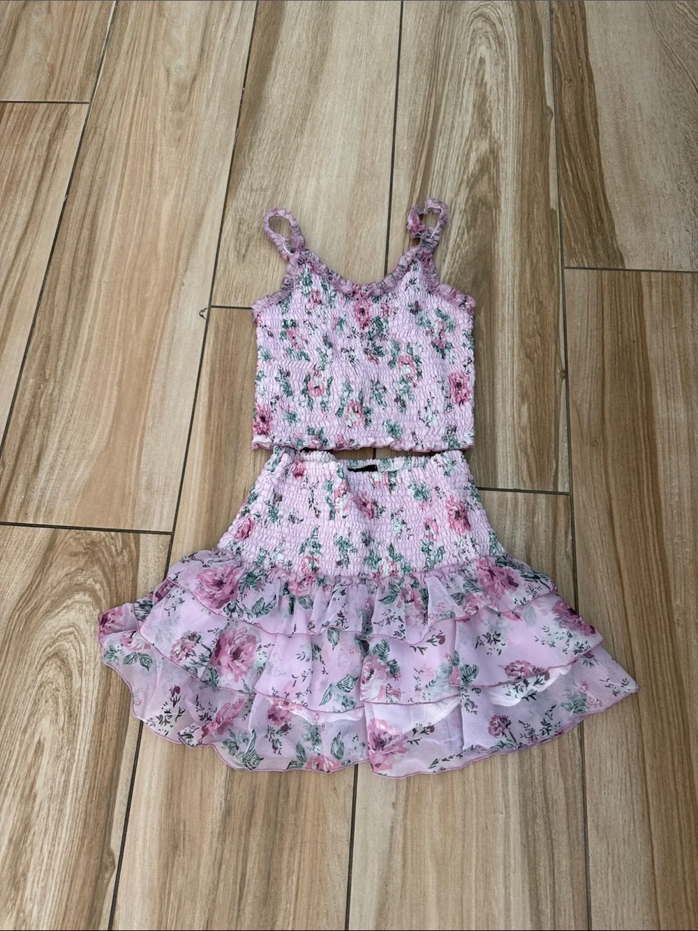 Pink Floral Smocked Two-Piece Set